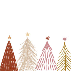 Sticker - Christmas snow png background, pine trees border, red doodle design