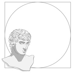 Sticker - Greek God png frame, Antoninus statue in monoline on transparent background