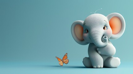 Sticker - A cartoon baby elephant on a blue background.