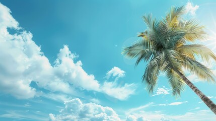 Wall Mural - Copy Space under Blue Sky with Coconut Tree