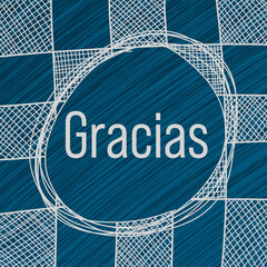 Wall Mural - Gracias Blue Squares Grid Scribble Circle Text 