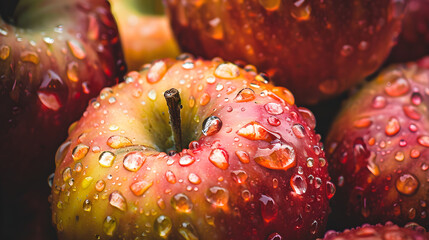 Canvas Print - close up of red apples with drops