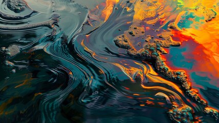 Abstract background wallpaper, Colorful, paper texture of the top view of an oil slick paint with different colors and shapes of liquid surface