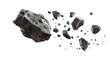 © YauheniyaA - Meteorite stones, rocks floating in the air isolated on transparent background. A group of broken rocks and stones flying on space concept.