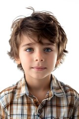 Portrait of a Young Caucasian Boy with Blue Eyes and Brown Hair