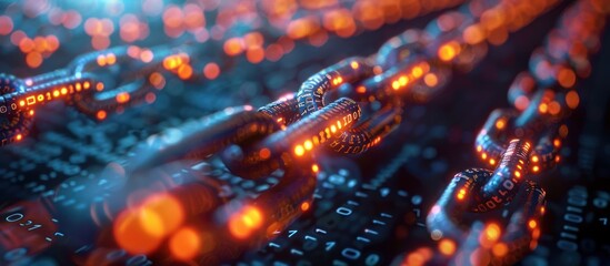 Wall Mural - Digital Chain of Binary Code with Red Glow