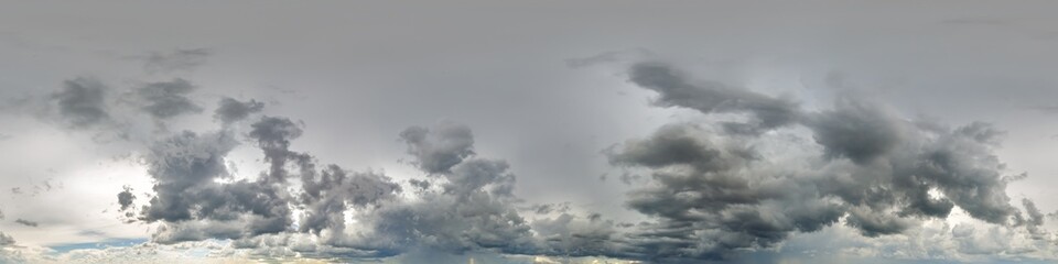Wall Mural - gray sky hdri 360 panorama with dark cloud before storm in seamless projection with zenith for use i