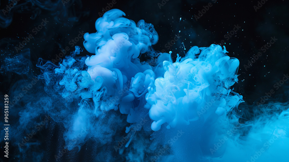 Dense clouds of blue smoke, intertwining with each other, form soft and ...