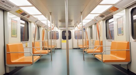 Canvas Print - row of empty subway seats with bright lighting