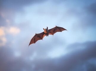 Poster - lone bat soaring with dim lit sky backdrop