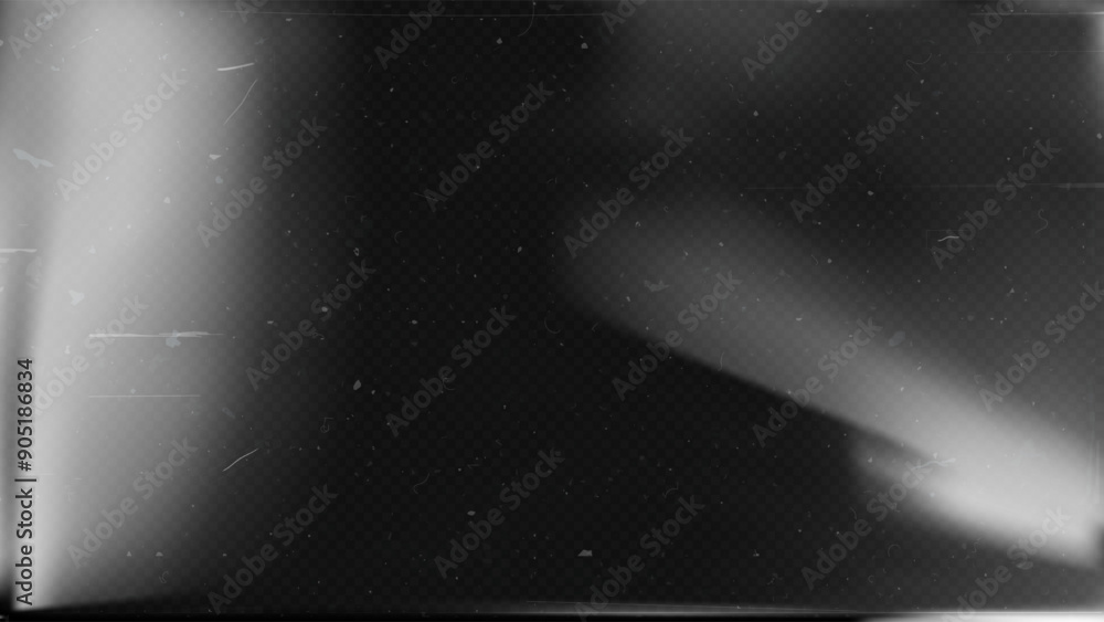 Old film texture with scratches, noise and light leaks. Realistic transparent overlay film texture in black-white, dust and grain. Distressed retro movie or photo negative effect of cinema nostalgia