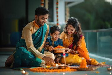 Canvas Print - Indian family celebrating diwali festival