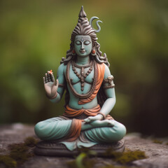 Wall Mural - Miniature Shiva statue, natural lighting, soft focus background