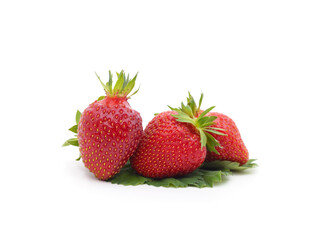 Wall Mural - Ripe strawberry with leaves.