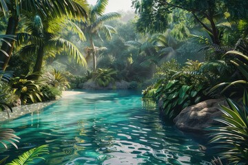 A Secluded Pool in a Lush Tropical Forest