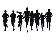 © cindy - black silhouette group of runner running on white background