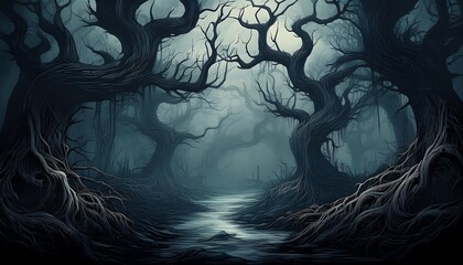 Wall Mural - a macabre scene of a haunted forest