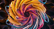 © MD. NOMAN - 3D render of an abstract painting, featuring a vivid swirl of colors. The colors, including bright yellows, warm oranges, soft pinks, and cool blues, dance. Generative AI