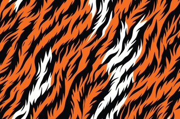 tiger fur motif. illustrate a seamless pattern featuring the iconic tiger stripes in vibrant orange,