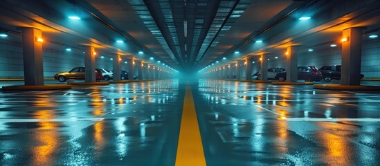 Wall Mural - Empty Parking Garage at Night