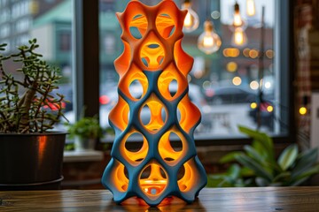 Wall Mural - abstract colorful tower sculpture, a vibrant display of light and geometry for artistic decor.