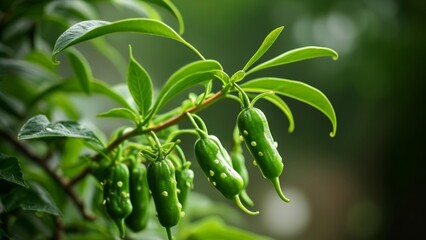  Vibrant green peppers growing on a plant