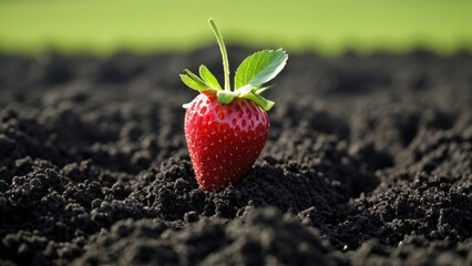 Wall Mural -  Freshly sprouted strawberry in soil