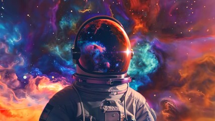 Wall Mural - Explore a vibrant nebula with an astronaut in outer space