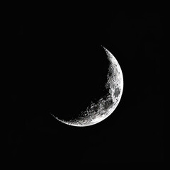 Wall Mural - crescent moon on black background, elegant lunar phase, high-resolution moon imagery, clear crescent