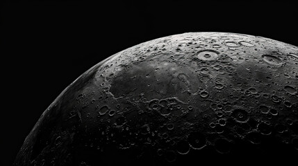Wall Mural - detailed moon on black background, high-resolution lunar surface, intricate crater and surface featu