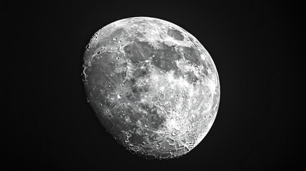Wall Mural - detailed moon on black background, high-resolution lunar surface, intricate crater and surface featu