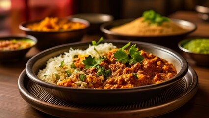 Canvas Print -  Delicious Indian cuisine served in traditional bowls