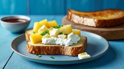 Wall Mural -  Deliciously fresh fruit toast with a creamy twist