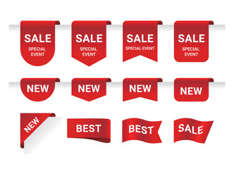 Wall Mural - Set of advertising promotion tag labels in various shapes. Set of sale and market labels including sale, discount, best, new, price tag.