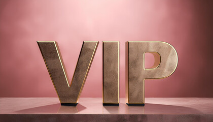 Elegant stone VIP text, pink backdrop, glamorous look. Abbreviation - Very Important Person.