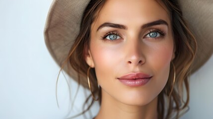 Wall Mural - portrait of a beautiful young woman wearing a hat