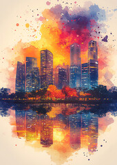 Wall Mural - Singapore national day illustration watercolor style high resolution