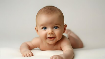 happy baby lying on stomach