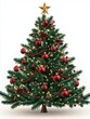 © rahuth - Festive Christmas Clipart of Vibrant Decorated Tree with Red Ornaments on White Background