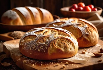 artisan handcrafted bread slices displaying intricate crust texture golden brown color rustic appeal, loaf, grain, flour, yeast, oven, crispy, soft, chewy