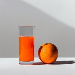 Wall Mural - Medium shot of Glass of orange juice near the orange, isolated on a white background,  