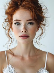 Wall Mural - portrait of a beautiful woman with red hair and freckles