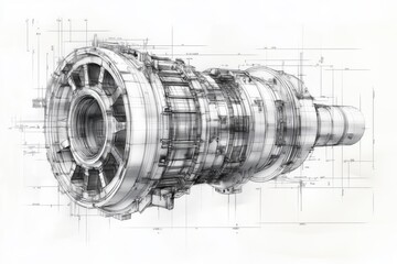 Wall Mural - simple sketch of a cross-section of a wind turbine gearbox, [gearbox], [mechanical equipment], no lo