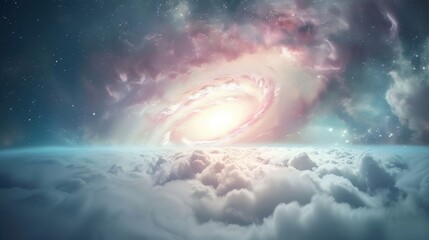 Wall Mural - A spiral galaxy with a bright sun in the center