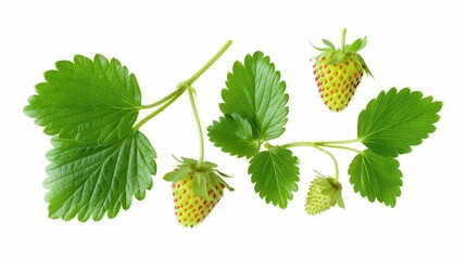 Fresh strawberry plant leaf isolated on white background