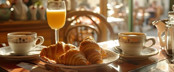 Wall Mural - French Breakfast with Croissants and Coffee