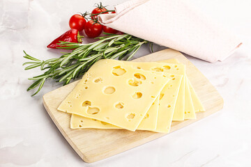 Canvas Print - Sliced maasdam cheese with holes