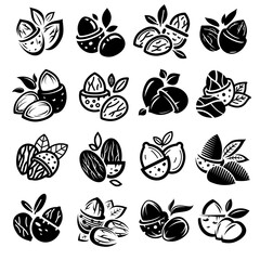 Wall Mural - Almond set. Collection icon almond. Vector