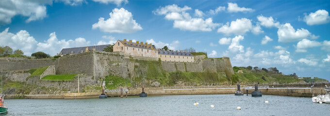 Wall Mural - Le Palais in Belle-Ile, Brittany, typical harbor, with the fortress