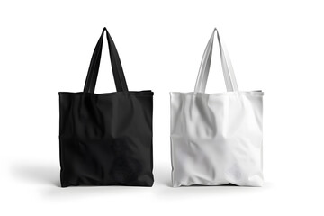 Wall Mural - Two tote bags, one black and white isolated on white background mock up